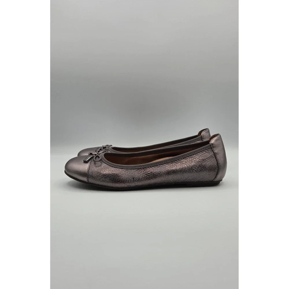 Vionic Minna Women Ballet Flats Size 8 Pewter Metallic Snake Leather Comfort